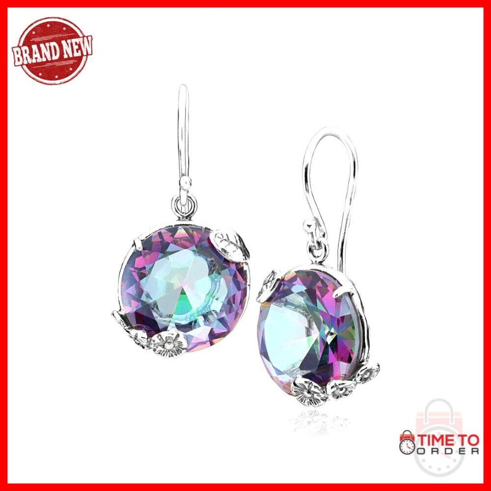 Sterling Silver Dangle Earrings with Cubic Zirconia Floral Vintage Design
